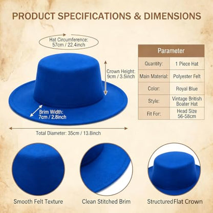 Fedora Flat Hat Classic Wide Brim Cap Panama Style Jazz Hat for Wedding Party Talent Performance Xmas Gift Unisex - color: Blue