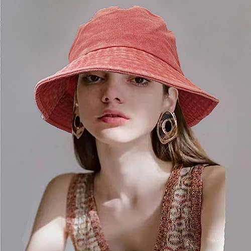 Premium Cotton Bucket Hats,Packable Hats for Men Women,Summer Bucket Hat,Fishing Sun Hats - color: Orange