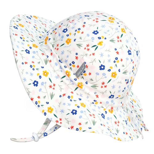 JAN & JUL 50+ UPF Cotton Sun Hat with Wide Brim for Toddler Girls - color: Meadow Flowers, size: 0-6 Months