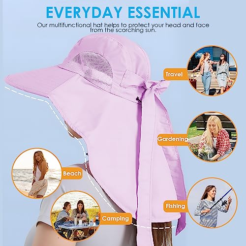 Womens Sun Hat UV Protection, Foldable Waterproof Wide Brim Bucket Hats with Neck Flap for Summer Beach Fishing Hiking - color: Purple
