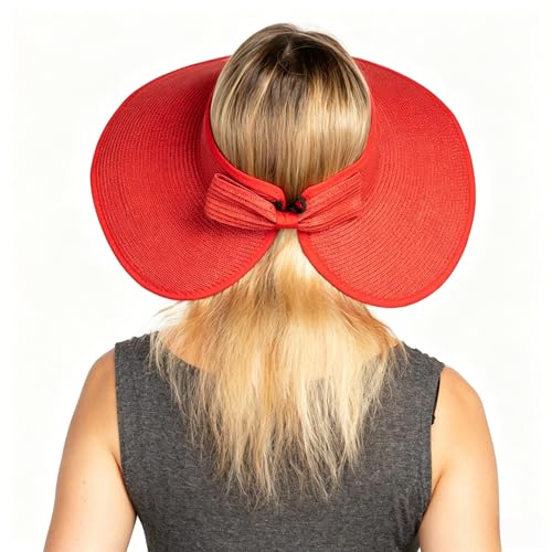 Sun Visor Hats Summer Wide Brim Clip on Beach Adjustable Large Brim Cap Golf Hat for Women - color: Black+red