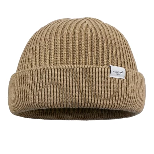 Clakllie Trawler Beanie Watch Hat Knit Cuffed Skullcap Roll-up Edge Stocking Hats Rolled Cuff Knitted Hat Ski Cap - color: Cdus-hkn01-khaki