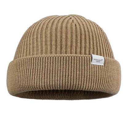 Clakllie Trawler Beanie Watch Hat Knit Cuffed Skullcap Roll-up Edge Stocking Hats Rolled Cuff Knitted Hat Ski Cap - color: Cdus-hkn01-khaki