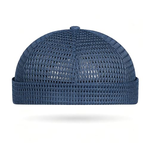 Brimless Hats for Men Breathable Brimless Docker Hat Lightweight Mesh Skull Cap Beanie Hats - color: Navy Blue