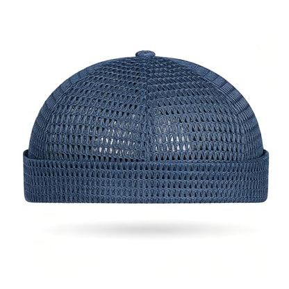 Brimless Hats for Men Breathable Brimless Docker Hat Lightweight Mesh Skull Cap Beanie Hats - color: Navy Blue