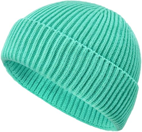 Wool Fisherman Beanies for Men Knit Fall Winter Beanie Hat Skull Cap - color: Icy Bright Blue
