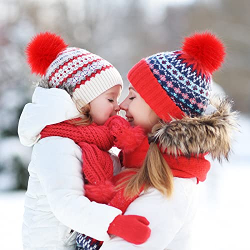 Tatuo 16 Pcs Faux Fur Pom Poms for Hats, Red - color: Red