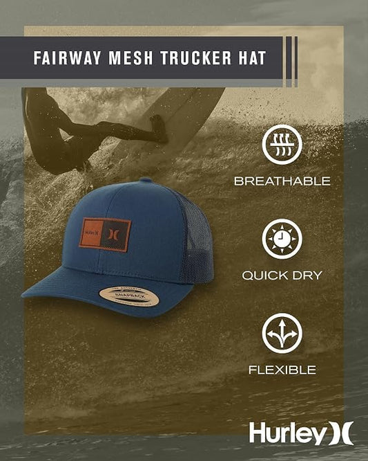 Hurley Mens Trucker Hat Fairway Mesh Quick-Dry Trucker Hat, Snapback - color: Obsidian Blue