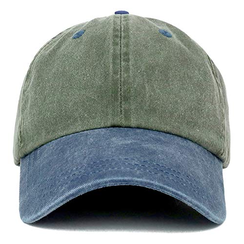 Trendy Apparel Shop Low Profile Unstructured Pigment Dyed Two Tone Baseball Cap - color: Olive Navy