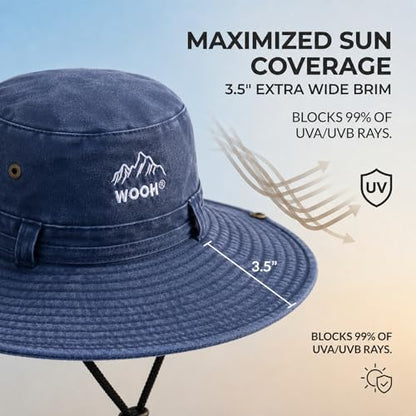 WOOH Sun Hats for Women,UPF80+ Wide Brim Summer Bucket Hat with Adjustable Drawstring,Packable Outdoor Hat for Beach Hiking - color: Navy Blue