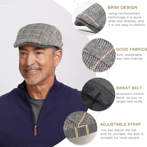 Men's Cotton Newsboy Hats Flat Ivy Gatsby Cap Irish Cabbie Ivy Driving Hunting Hat - color: Checkered Gray