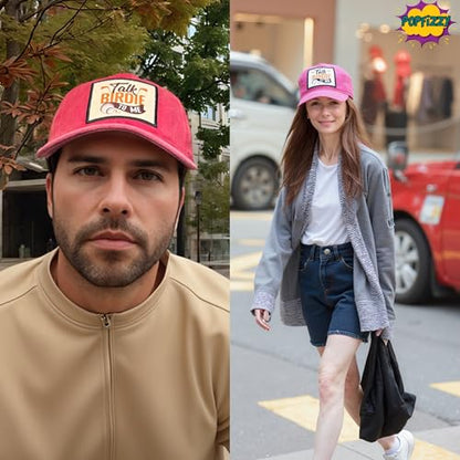 Popfizzy Funny Hats for Men and Women, Fun Adult Baseball Cap, Funny Birthday Gifts for Women and Men, Cool Dad Hat Gift Idea - color: Talk Birdie to Me (Red)