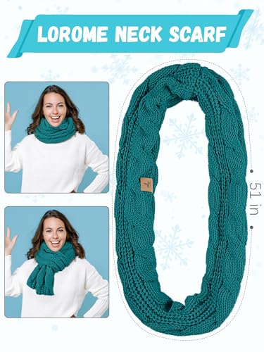 LOROME Winter Beanie Hat Scarf Gloves, Warm Fleece Knit Neck Scarf Set Gift - color: Blue Green