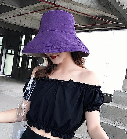 Women Wide Brim Sun Hats Metal Wired Edge Summer UV Protection Beach Fishing Hat for Hiking Garden Travel Chin Strap - color: Lant001-purple, size: One Size