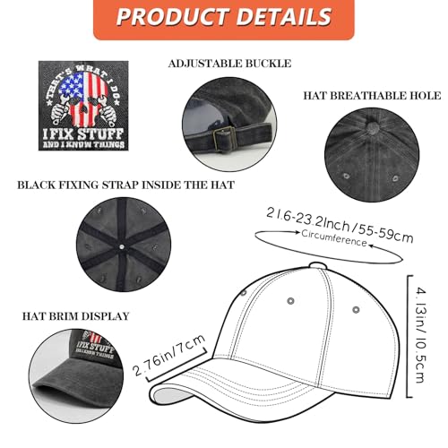 Embroidered Leather That's What I Do I Fix Stuff and I Know Things Hat for Men Dad Husband Uncle Adjustable Baseball Cap - color: E-fix Stuff-new-05