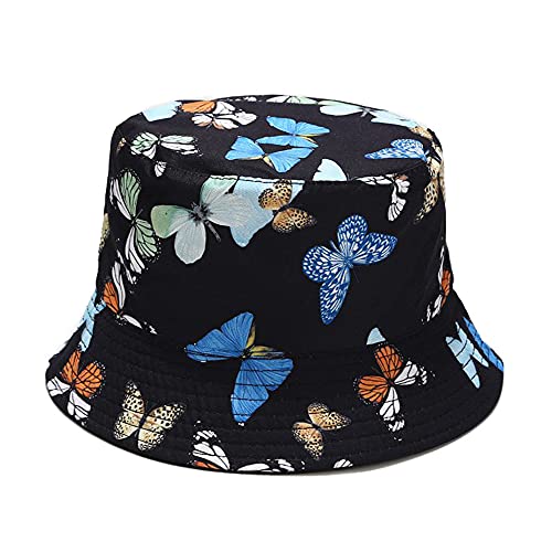 Unisex Print Double-Side-Wear Reversible Bucket Hat - color: Butterfly Black