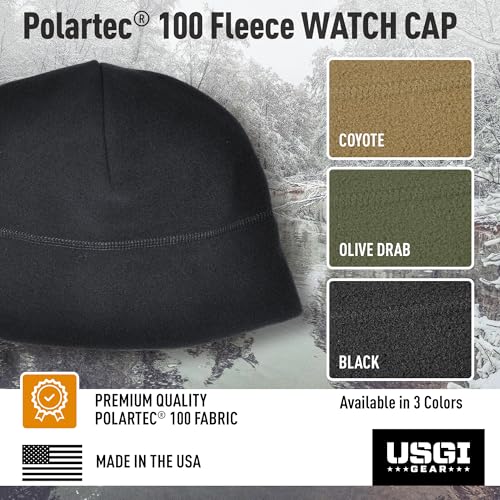 GI Polartec® 100 Fleece Watch Cap Beanie – Cold Weather Tactical & Outdoor Hat – Made in USA - color: Black