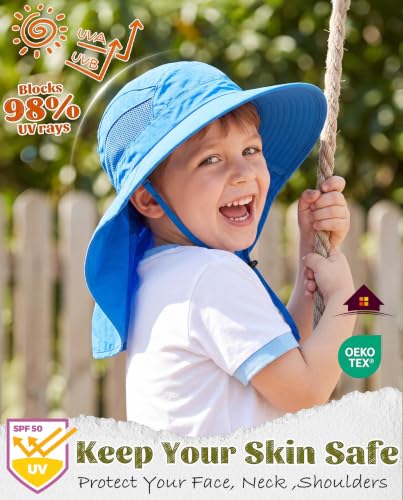 Home Prefer UPF50 Wide Brim Kids Sun Hat Neck Flap Boys Girls Sun Protection Hat for Beach Fishing - color: Royal Blue, size: 2-4T