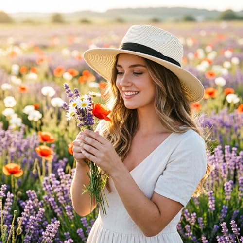 DRESHOW Women Straw Panama Hat Travel Fedora Beach Sun Hat Summer Wide Brim Straw Roll up Hat UPF 50+ - color: Z Panama Straw Hat: : Ivory White a