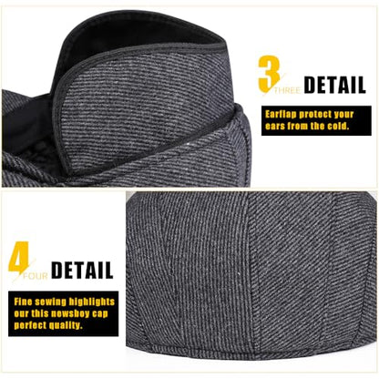 Sumolux Mens Newsboy Cap Winter Beret Hat Cabbie Flat Cap - color: A Grey