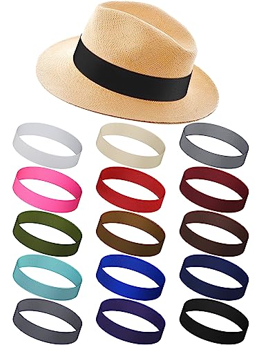 Liitrsh 15 Pcs Stretchable Hat Bands Ribbon for Panama Hats - color: Dark Colors