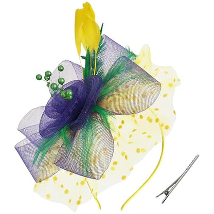 WLBON Fascinators Hat 20s 50s Headband Hair Clips Flower Feather Headpiece Headwear Women Halloween Carnival Cocktail Wedding Church Cosplay Dress Up Birthday Tea Party Accessories Purple Green Yellow - color: Purple Green Yellow
