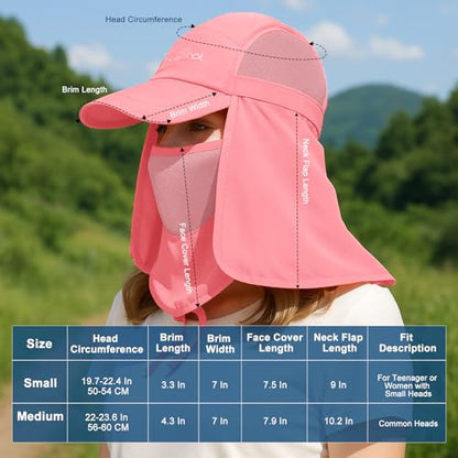 Surblue Baseball Sun Cap with Removable Neck Flap and Face Mask UPF 50+ - color: Pink, size: Small