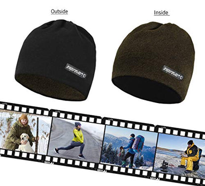 EMPIRELION Softshell Winter Fleece Lined Beanie Hats, 9" Running Skull Cap Thermal Tactical Watch Cap Men Women - color: Black