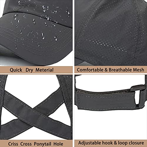 Womens Ponytail Hat Baseball Cap, Adjustable Criss Cross Baseball Cap High Bun Unisex Quick Drying Trucker Hats - color: Zdark Gray