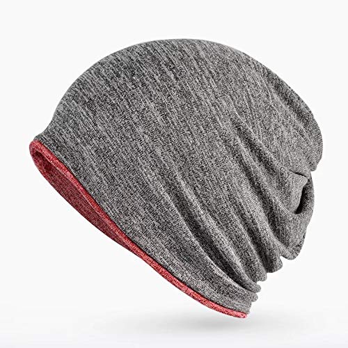 Jeelow Cotton Slouchy Open Top Beanie Hat 2 Pack - color: 2 Tone Red+blue