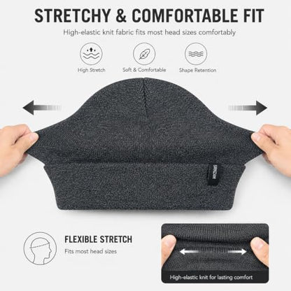 2 Pack Beanie for Men Women Warm Knit Winter Hat Soft Cuffed Cap - color: Heather Grey + Dark Grey