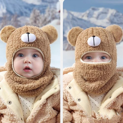 Baby Boys Knit Hat Winter Toddler Girls Balaclava Cute Animals Ear Hat Soft Fleece Lining Cap 6M-24M - color: Khaki-bear