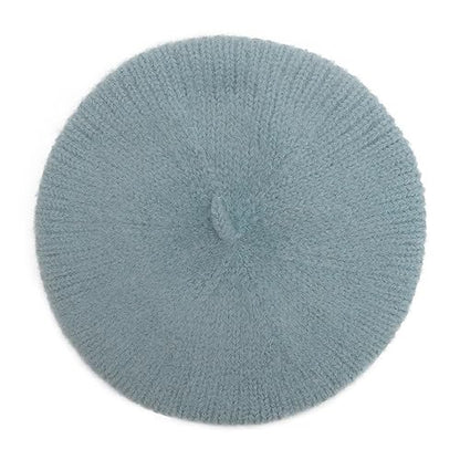 ZLYC Women French Beret Hat Winter Knitted Stretchable Beret Artist Cap - color: Plain Blue