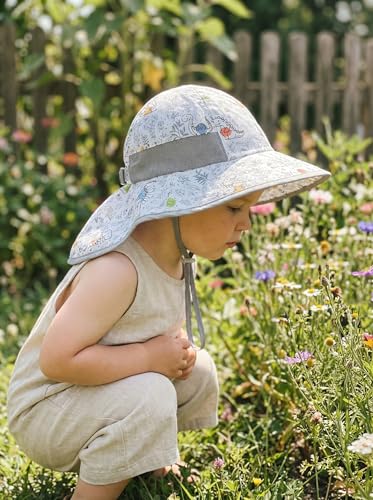 icolor Kids Sun Hat UPF50+ Sun Protection Bucket Hat Toddler Summer Beach Play Hats with Neck Flap for Girl Boy Ages 3~10 - color: Cute Dino Wilds