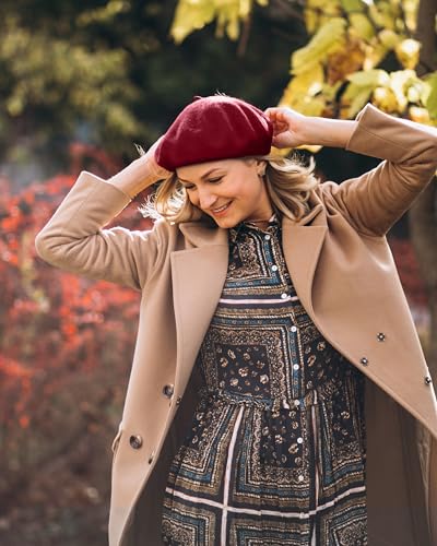 Parquet Solid Color French Beret Hat. Classic French, Casual and Chic Lightweight Cap for Women - color: Burgundy