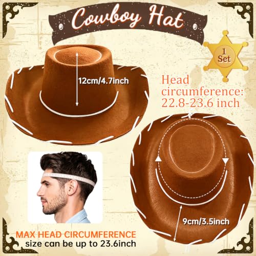 Cowgirl Hat,Western Sheriff Cowboy Hats West Wide Brim Cap for Men Women,Rodeo Week Cosplay,Halloween Party - color: Brown