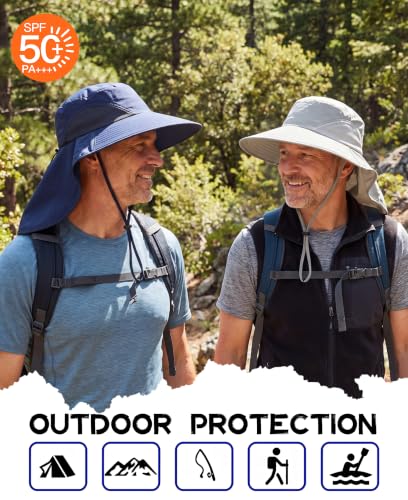 Home Prefer Outdoor UPF50+ Sun Hat Wide Brim Mesh Fishing Hat with Neck Flap - color: Navy Blue