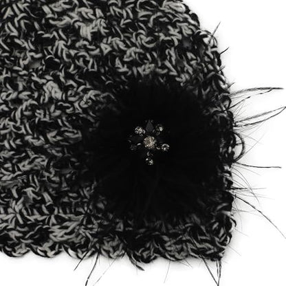 ZLYC Women Crochet Beanie Hat Summer Handmade Knit Decorated Skull Cap - color: Feather Black Mixed White Black