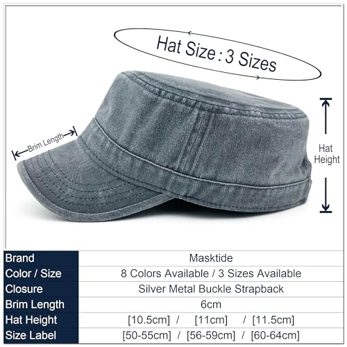Washed Cotton Military Hat Cadet Cap Army Flat Top Basic Everyday - color: Lightgrey, size: X-Large-XX-Large