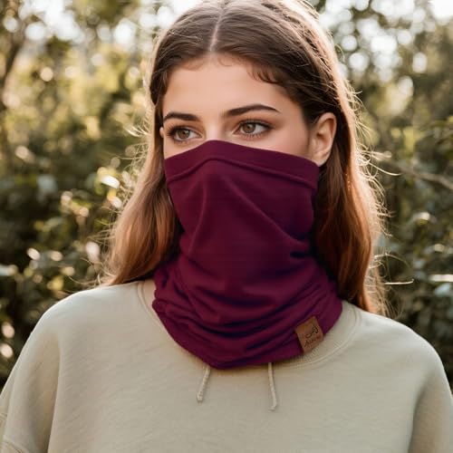 ACUSHLA 100% Merino Wool Neck Gaiter Men Women Winter Ski Face Mask Scarf - color: Crimson 219