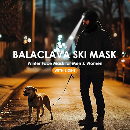 Winter Balaclava Knitted Ski Mask with LED Light - Fleece Lined Full Face Cover Windproof Snow Mask for Skiing, Motorcycling - color: Navy Blue