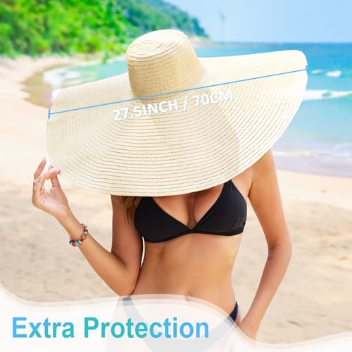 Oversized Beach Hat for Women Wide Brim Straw Sun Hat UPF 50+ UV Protection Foldable Packable Travel Vacation Pool Outdoor - color: Beige