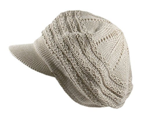 Knit Cable Slinky Newsboy Hat - color: Beige