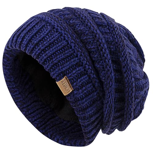 REDESS Slouchy Beanie Hat for Men and Women Winter Warm Knit Hat Chunky Soft Oversized Cable Cap - color: B2 Navy