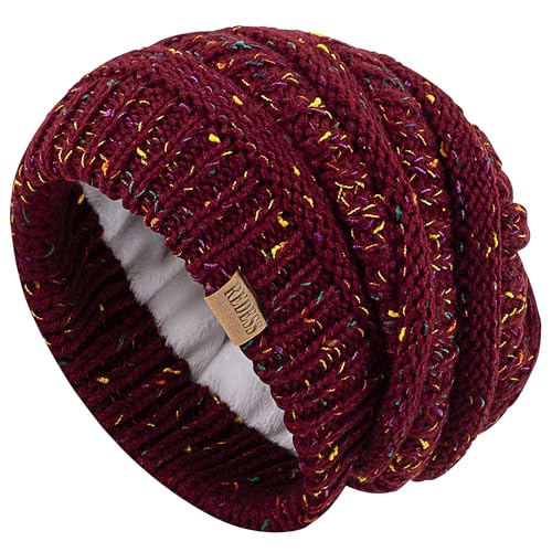 REDESS Slouchy Beanie Hat for Men and Women Winter Warm Knit Hat Chunky Soft Oversized Cable Cap - color: B4 Confetti Wine Red