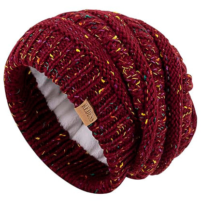 REDESS Slouchy Beanie Hat for Men and Women Winter Warm Knit Hat Chunky Soft Oversized Cable Cap - color: B4 Confetti Wine Red
