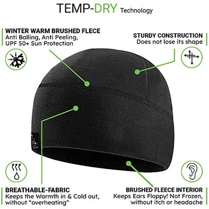 Temple Tape Tactical Fleece Watch Cap Beanie – Skull Cap Fleece Hat - Mens & Women - color: Black, size: X-Large