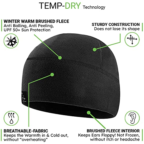 Temple Tape Tactical Fleece Watch Cap Beanie – Skull Cap Fleece Hat - Mens & Women - color: Black, size: One Size