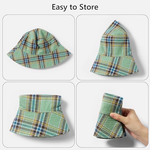 UPF 50+ Reversible Sun Hat - color: Green Plaid, size: Medium