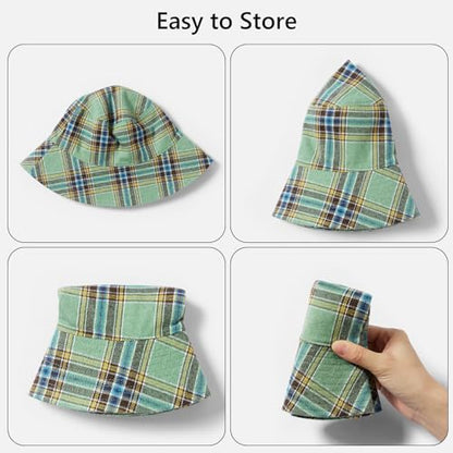 UPF 50+ Reversible Sun Hat - color: Green Plaid, size: Medium